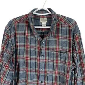 LL Bean Mens Traditional Fit Flannel Shirt XLT Gray Red Scotch Plaid Cotton read